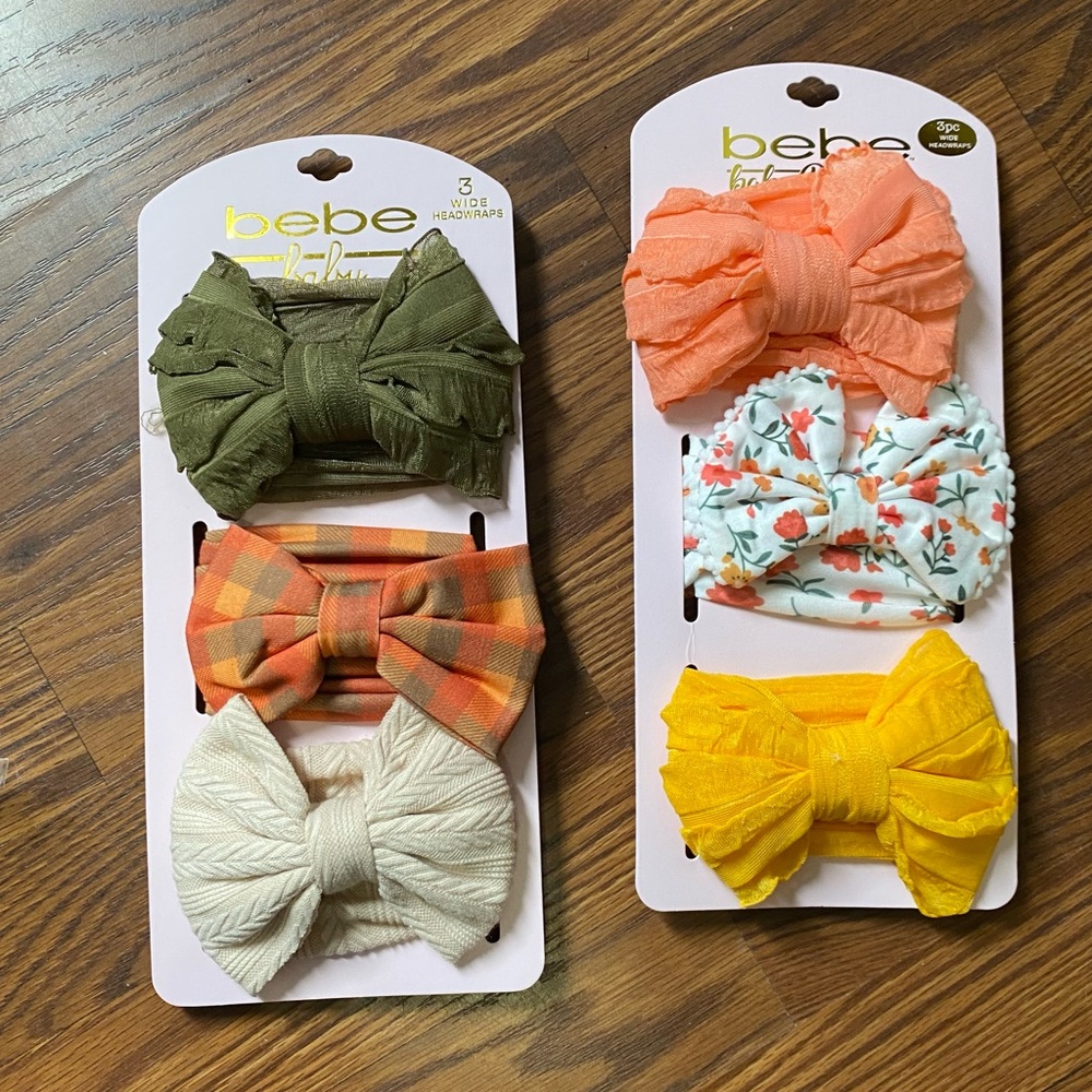 Bebe Kids Hair Bow Set - Green, Orange, Yellow, Cream set of 6